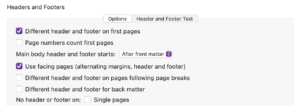 Different header and footer on first pages