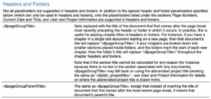 List of Placeholders: Headers and Footers