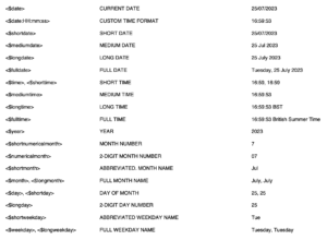 All the Date & Time options 