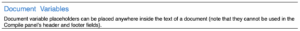 Extract from List of All Placeholders | Placeholders: Introduction to Document Variables