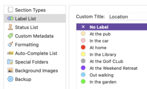 First Location example | Placeholders: Label, Status, Keywords and Synopsis