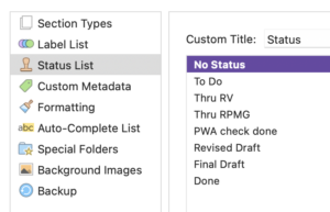 Status: my take | Placeholders: Label, Status, Keywords and Synopsis
