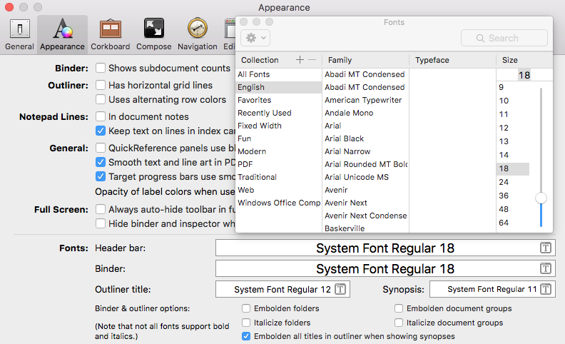 Set font size