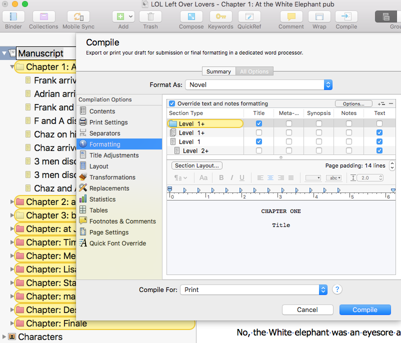 Compile formatting