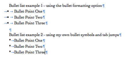 bullet list tabs