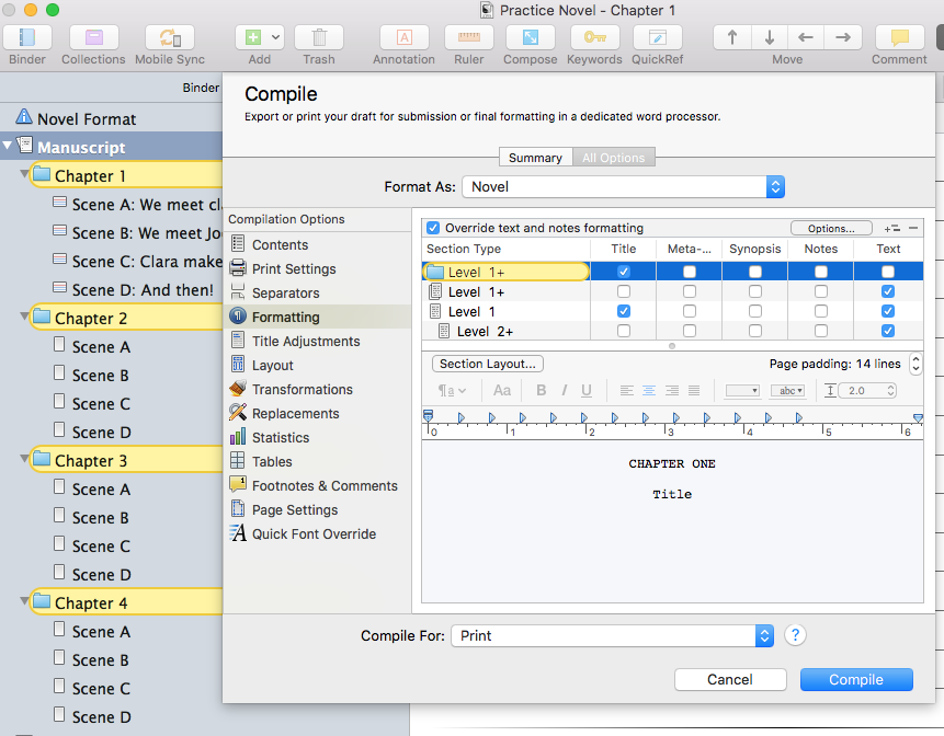 Formatting levels (Structuring in Scrivener) | ScrivenerVirgin