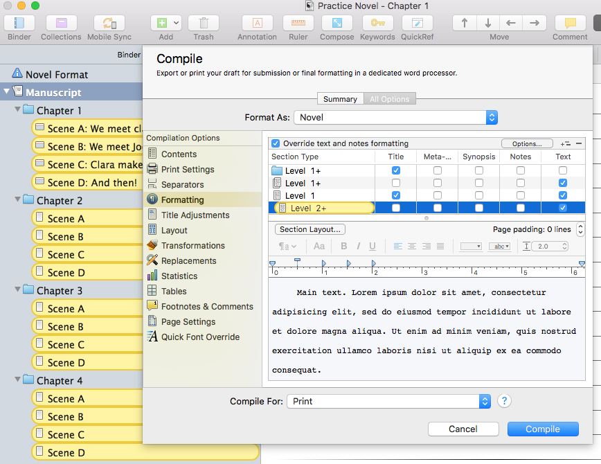 Formatting levels (Structuring in Scrivener) | ScrivenerVirgin