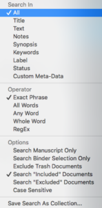 Project search options