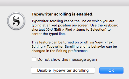 writer's workspace Typewriter scrolling OK?