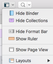 writer's workspace View options: Show / Hide 